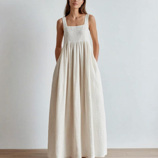 Linen Maxi Dress Sewing Pattern - PDF, Sleeveless Boho Summer Dress with Pockets, Gathered Waist, Sewing Pattern,Sundress Pattern